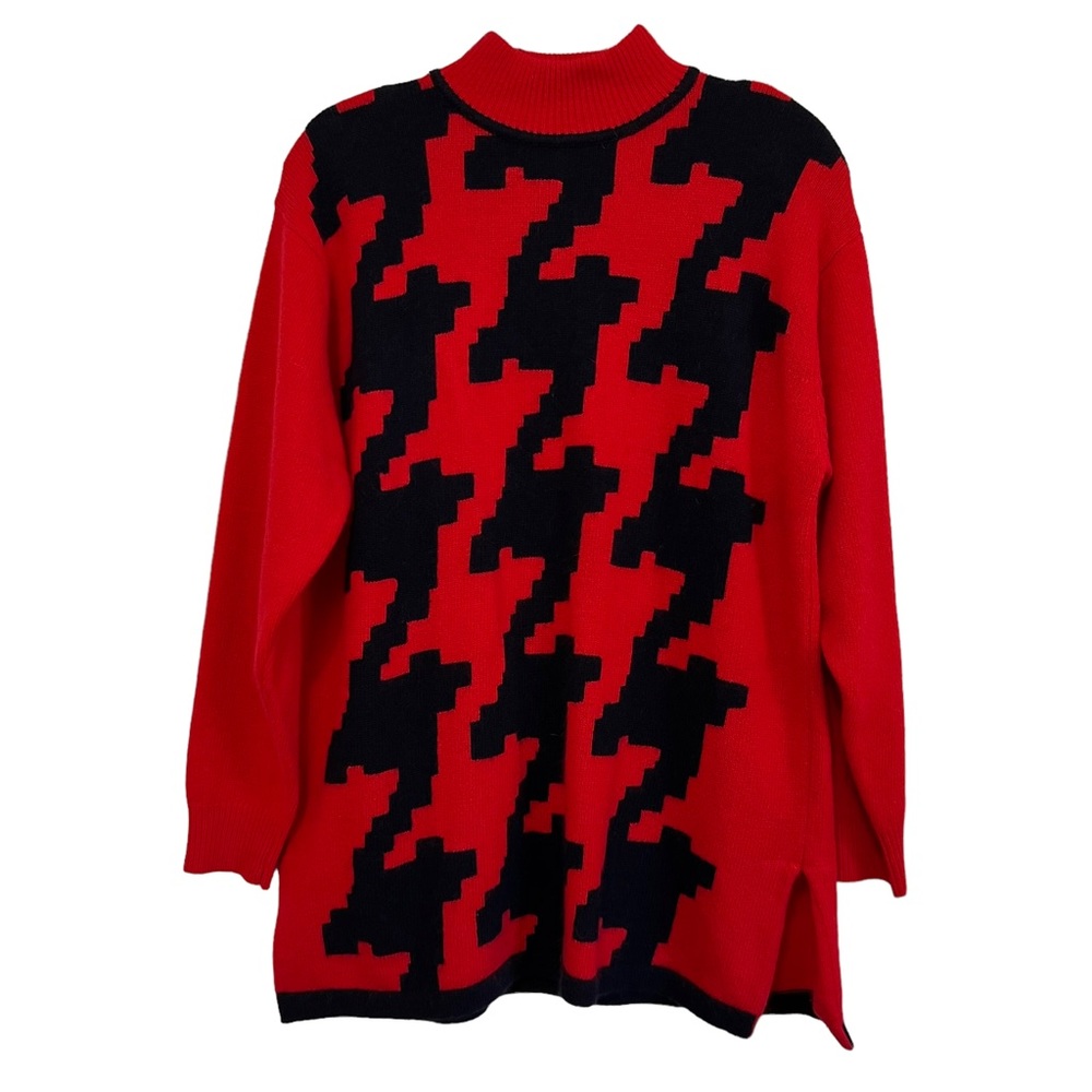 SK & Company Vintage Knit Sweater Red Black Lambswool Angora Size Medium